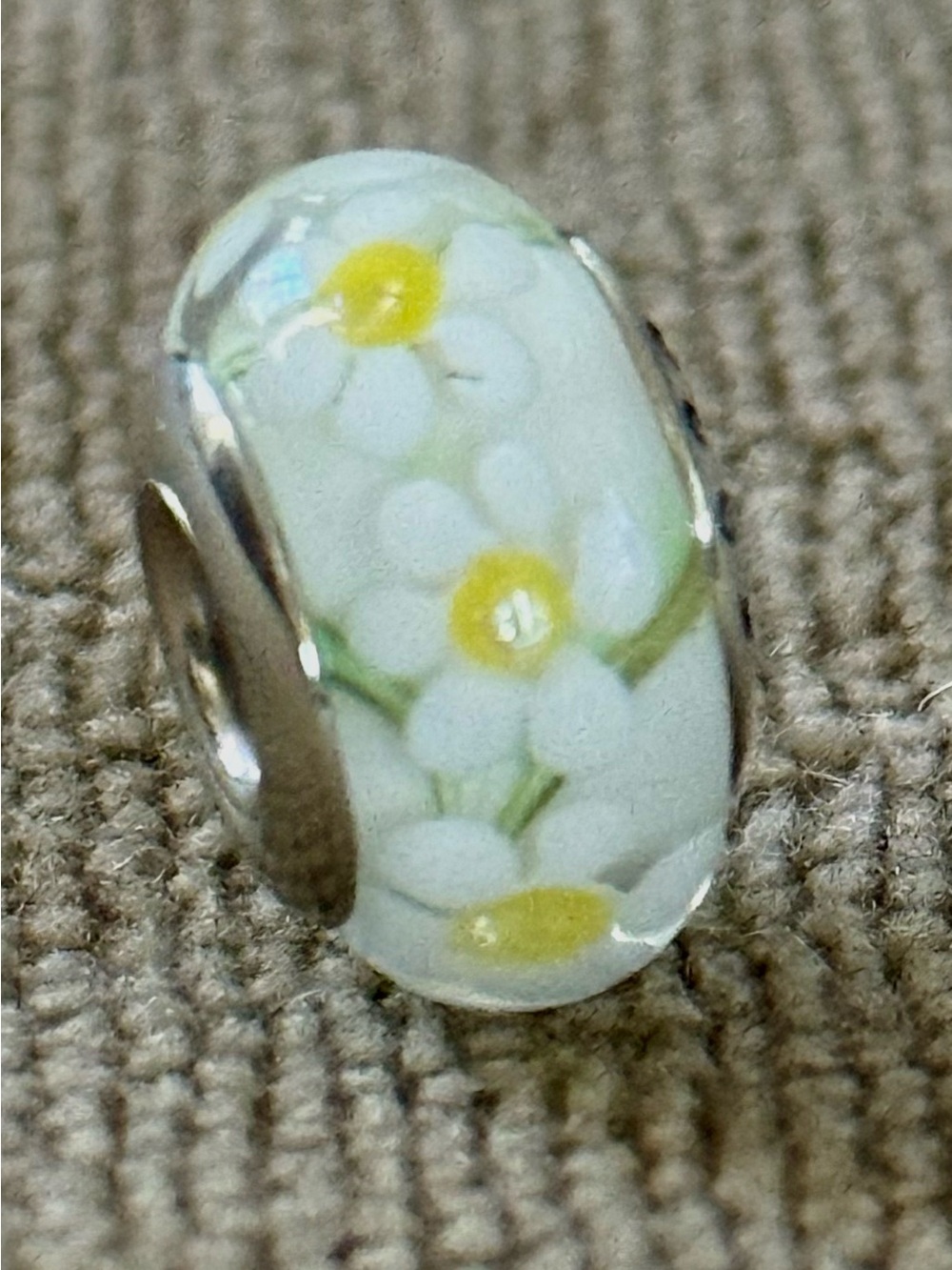 Floral White Murano Glass Charm fit Pandora bracelets